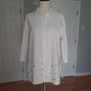 Edward white linen blend button-down shirt